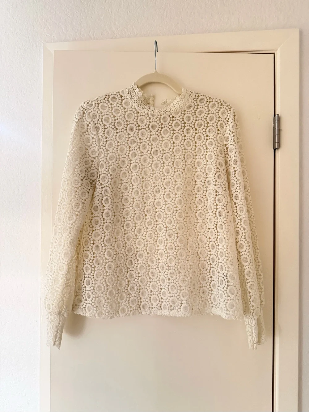 H&M Cream Floral Crochet Long Sleeve Top